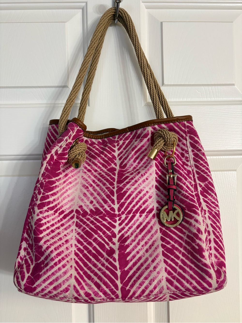 Michael Kors Marina Raspberry Tie-Dye Canvas Tote Bag